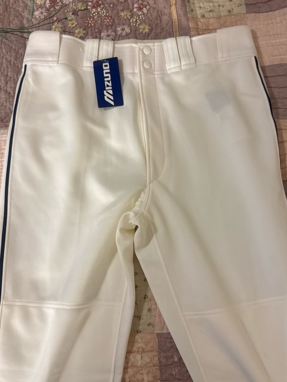 Mizuno Men's White Baseball/Training Pants with Navy Side Stripe